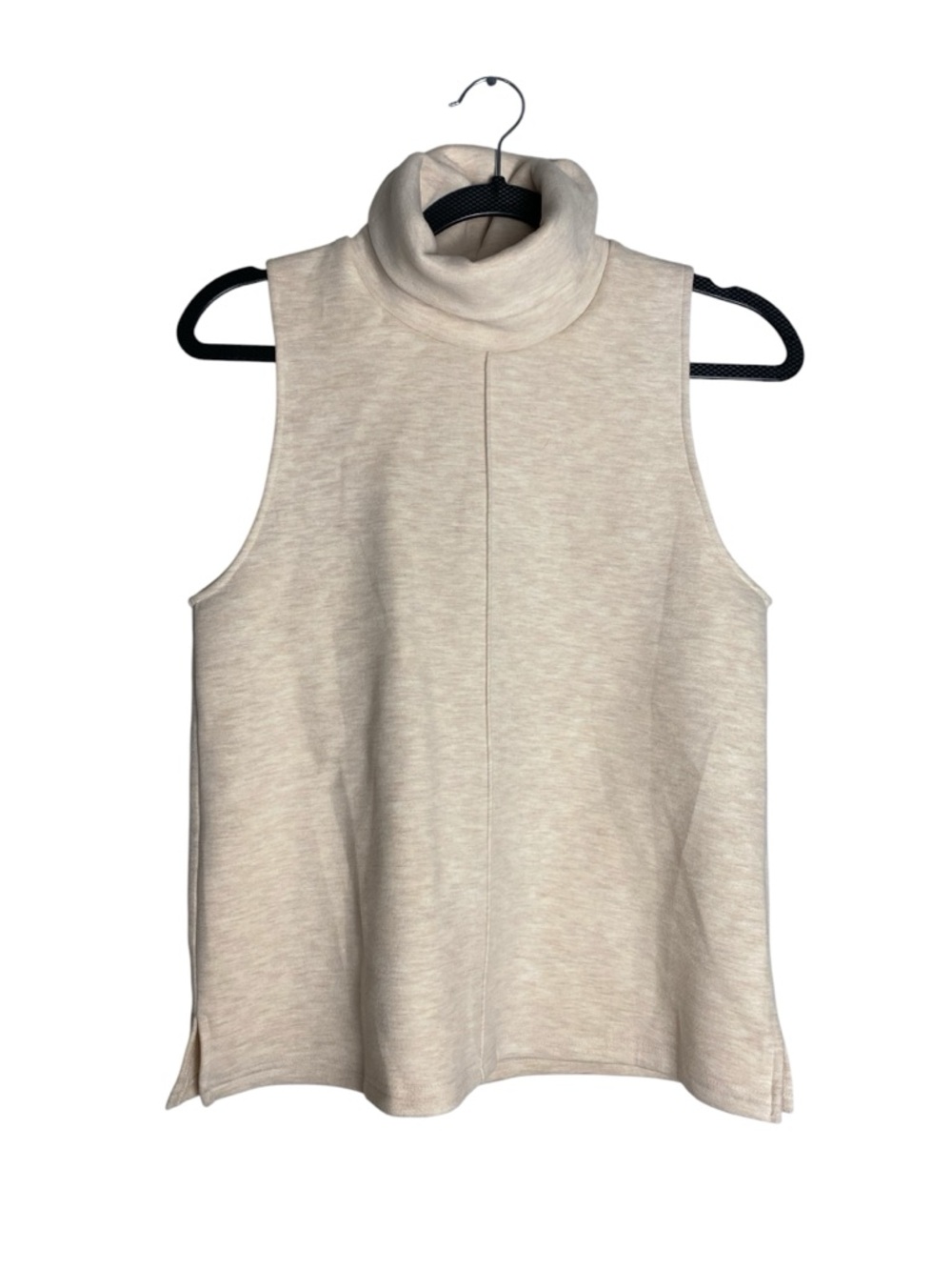 OGL Heather Beige FuzzLuxe Turtle Neck Split Hem Top